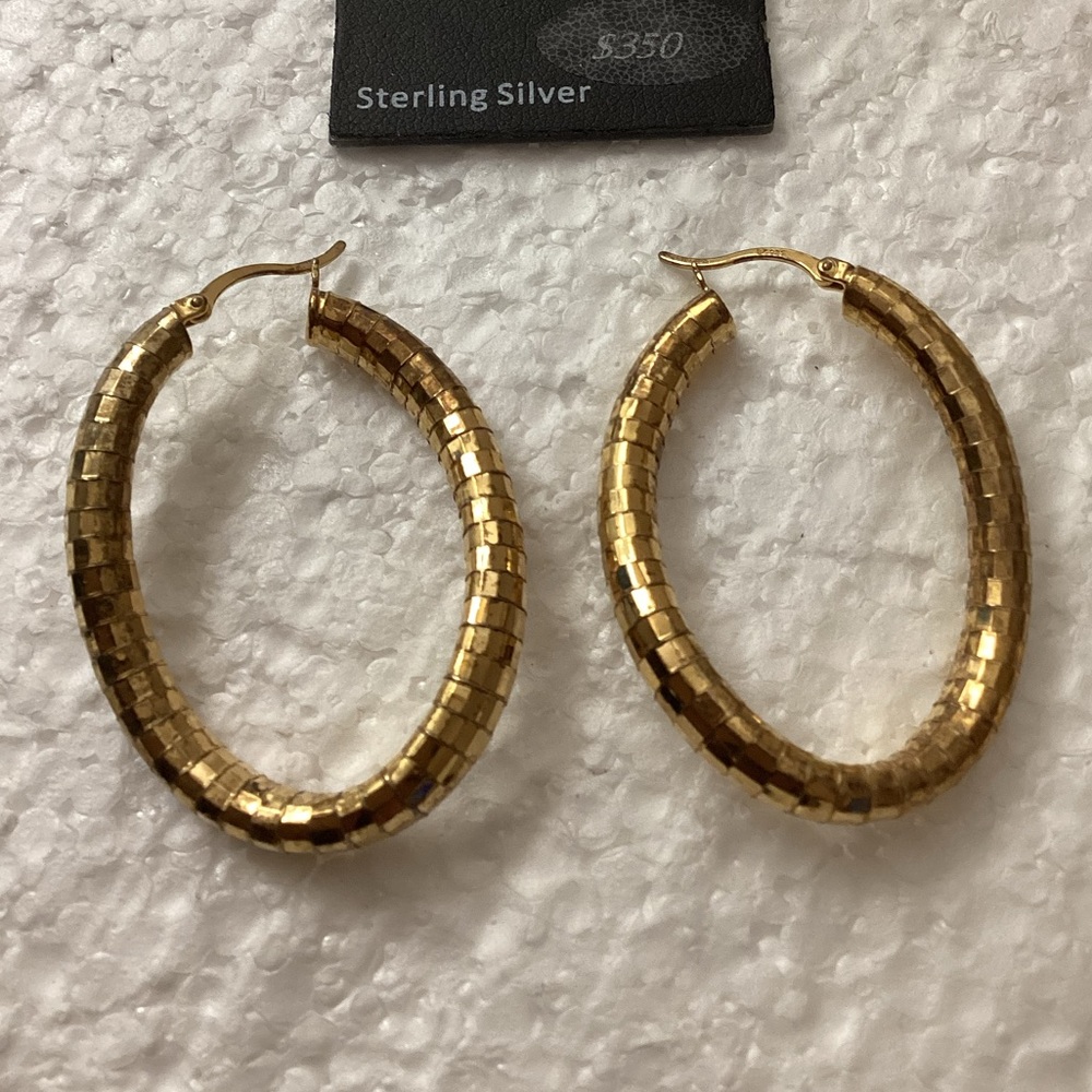 Macy’s Textured Twist Wavy Hoop Earrings in 18k Gold over Sterling Silver 30mm